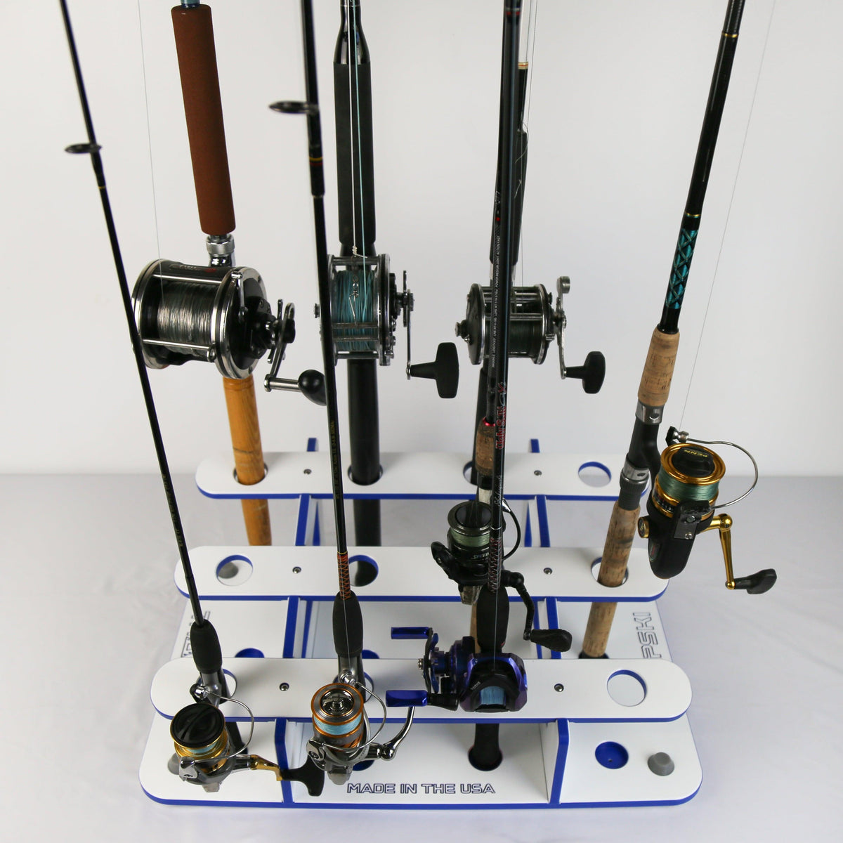 Made in the USA Fishing Rod Rack | 12 Pole Waterproof Wash-down | Dock, Garage, Boat, Storage