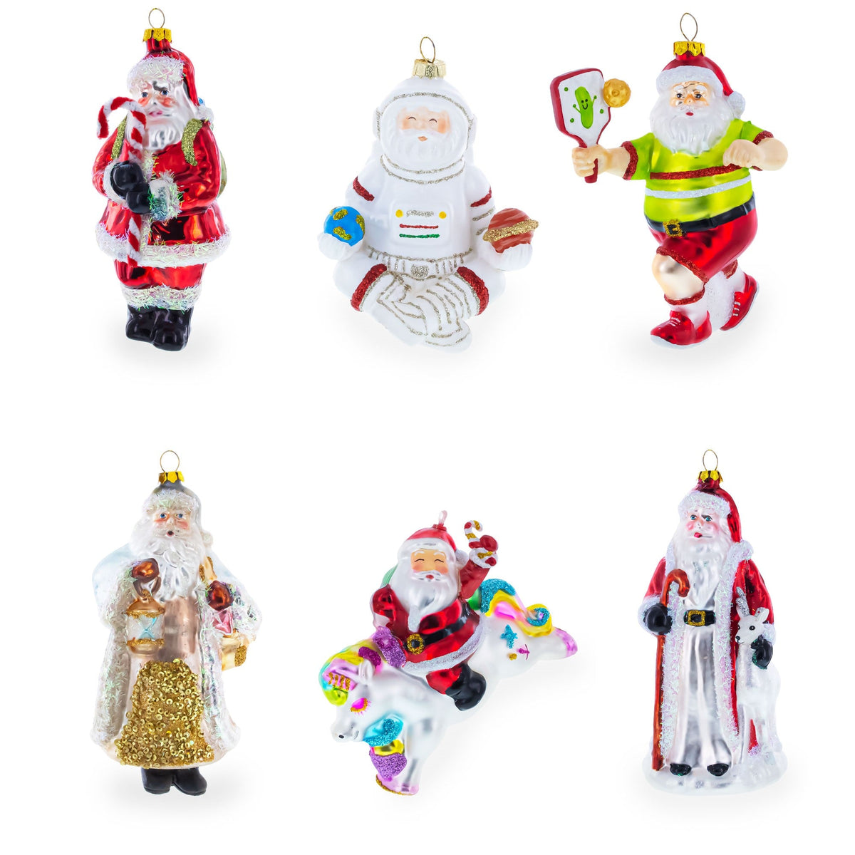 Santa’s Sleigh Ride with Reindeer Glass Christmas Ornament
